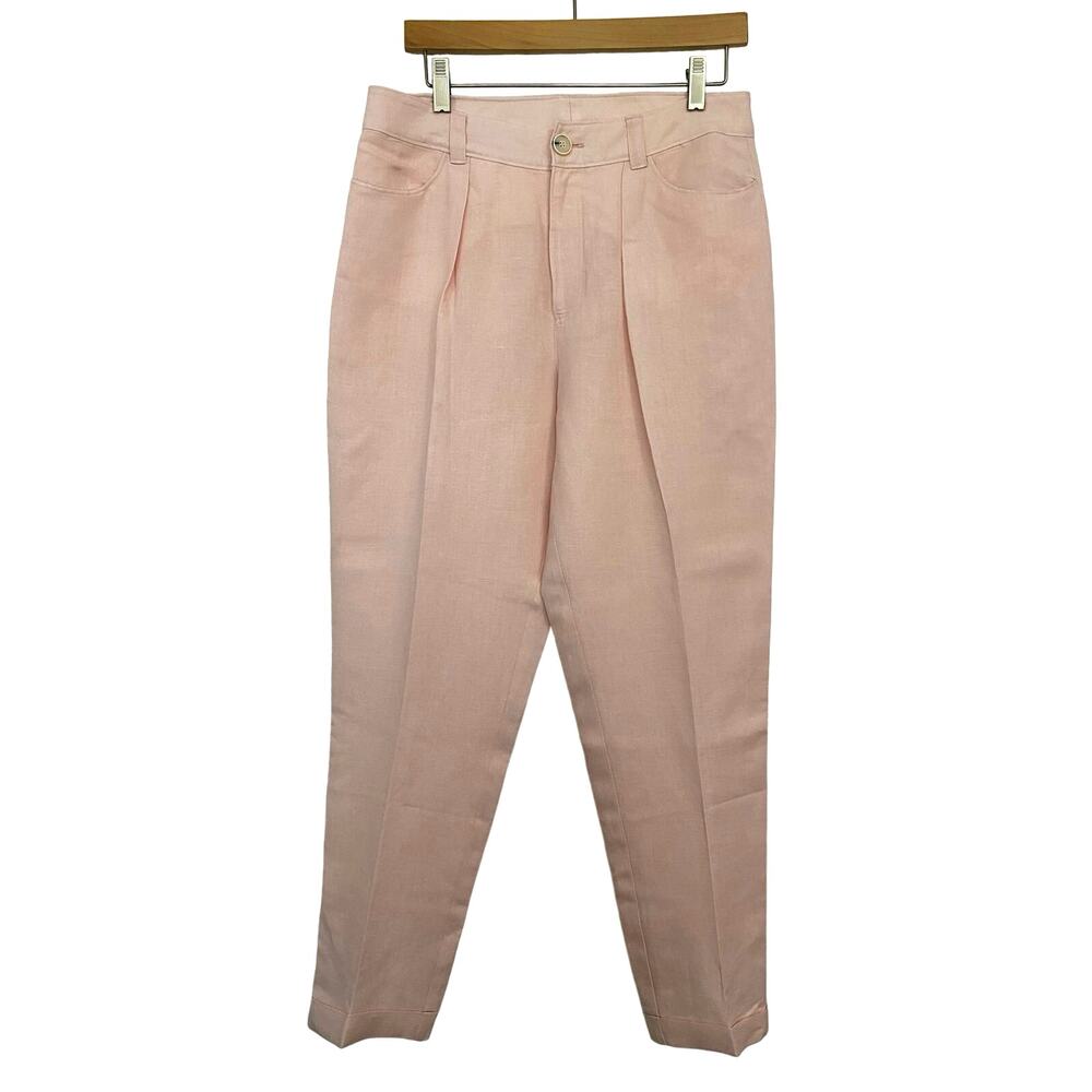 Paige Linen Pale Pink Trouser Pants Womens Size 6 Minimalist Breathable Luxury